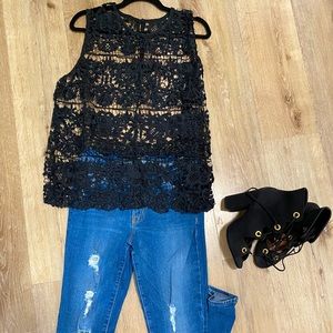 H&M Black Lace Tank w/Scallop Trim